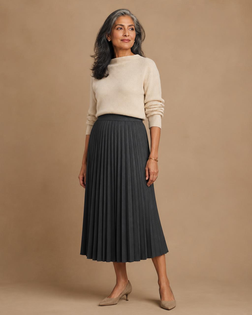 Pleated Midi Skirt in Charcoal